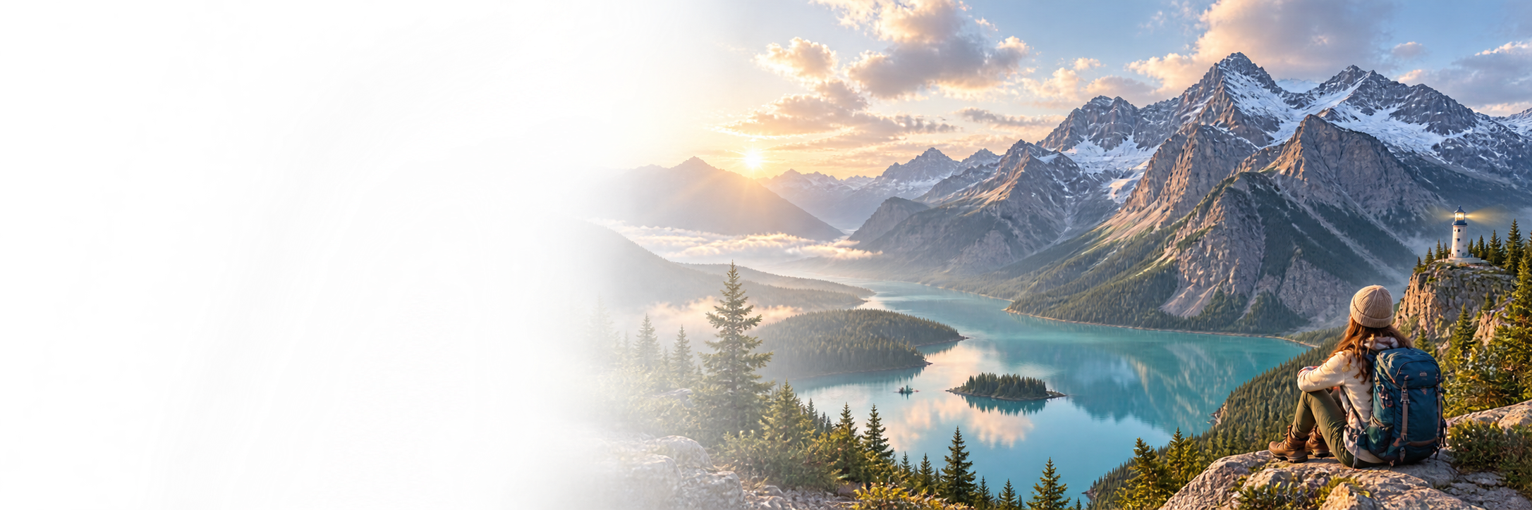 Mountain and turquoise lake travel landscape